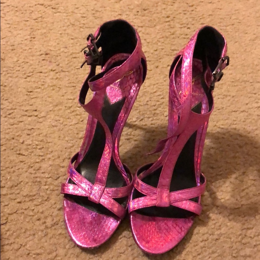 Iridescent pink Brian Atwood sandals
